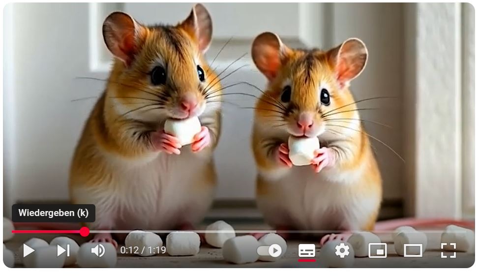 zwei Mäuse, die einem Hamster ähneln, knabbern Marshmallows