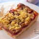 Stück Zwetschgenkuchen mit Hefeteig und Streuseln auf Teller